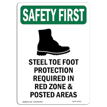 Signmission OSHA Sign, Steel Toe Foot Protection W/ Symbol, 18in X 12in Rigid Plastic, 12" W, 18" H, Portrait OS-SF-P-1218-V-11372